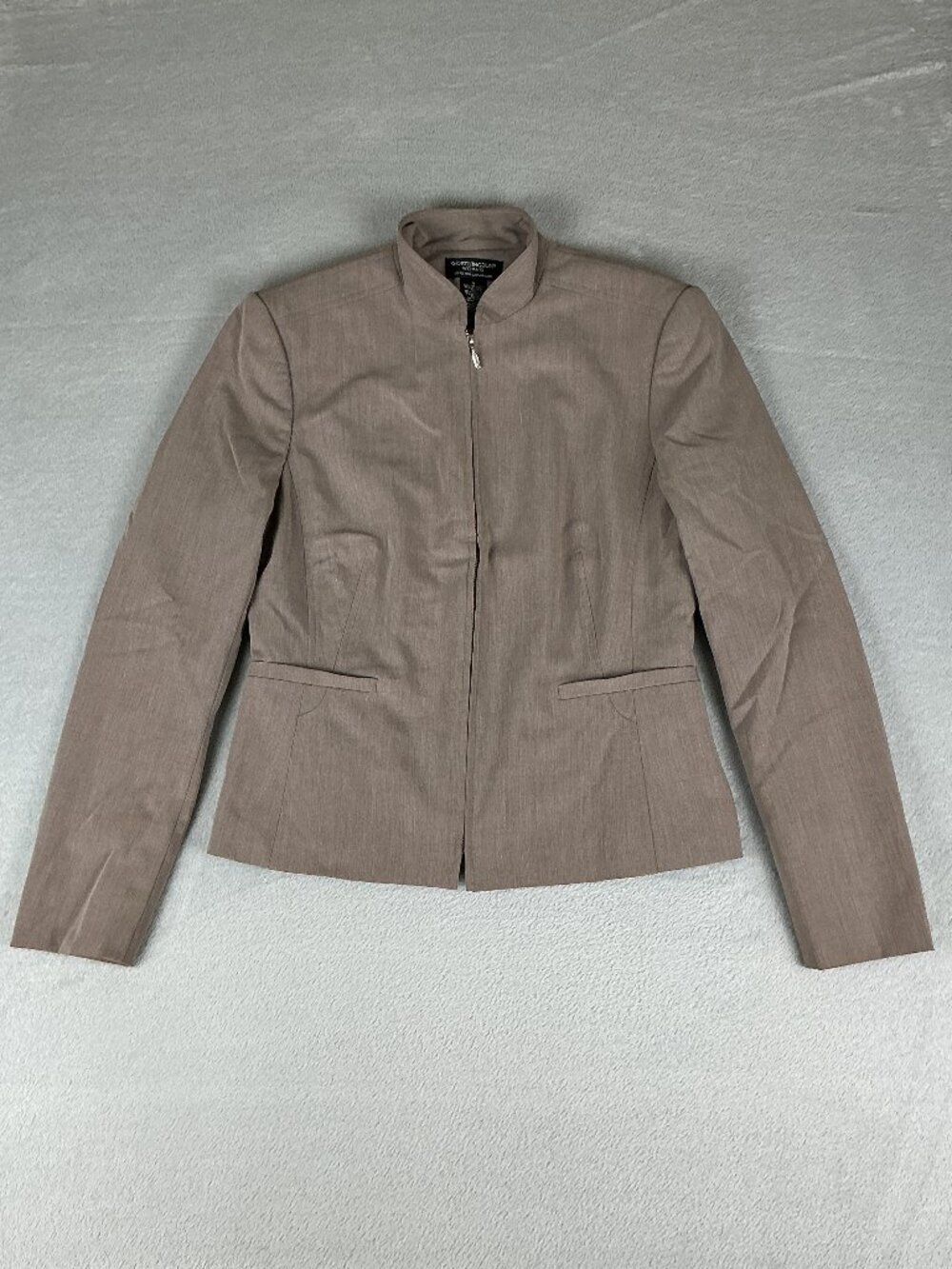Worthington Works Women's Blazer Jacket Size 4 Tan Color Full Zip Strech Lined